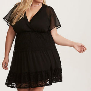Black Lace Inset Chiffon Dress